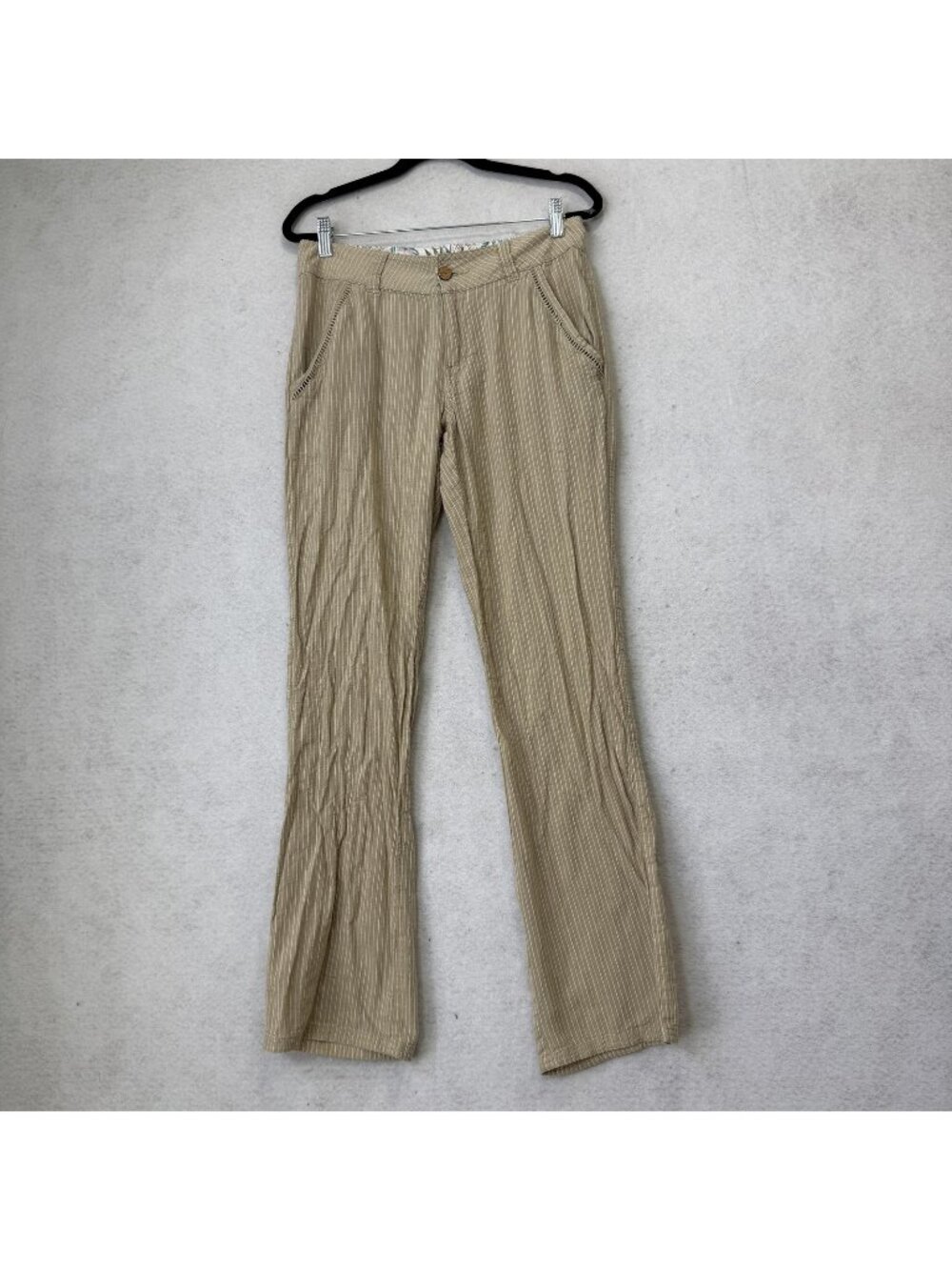 Mountain Khakis Seaside Pants Womens 4R Beige Striped Relaxed Fit Twill Casual